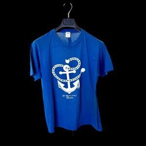 Vintage 80s Sportswear Ft Myers Beach Florida Anchor T-Shirt Blue Mens Large